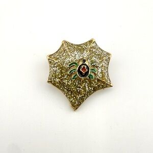 Vintage Gold Glitter Black Widow Spider Web Brooch